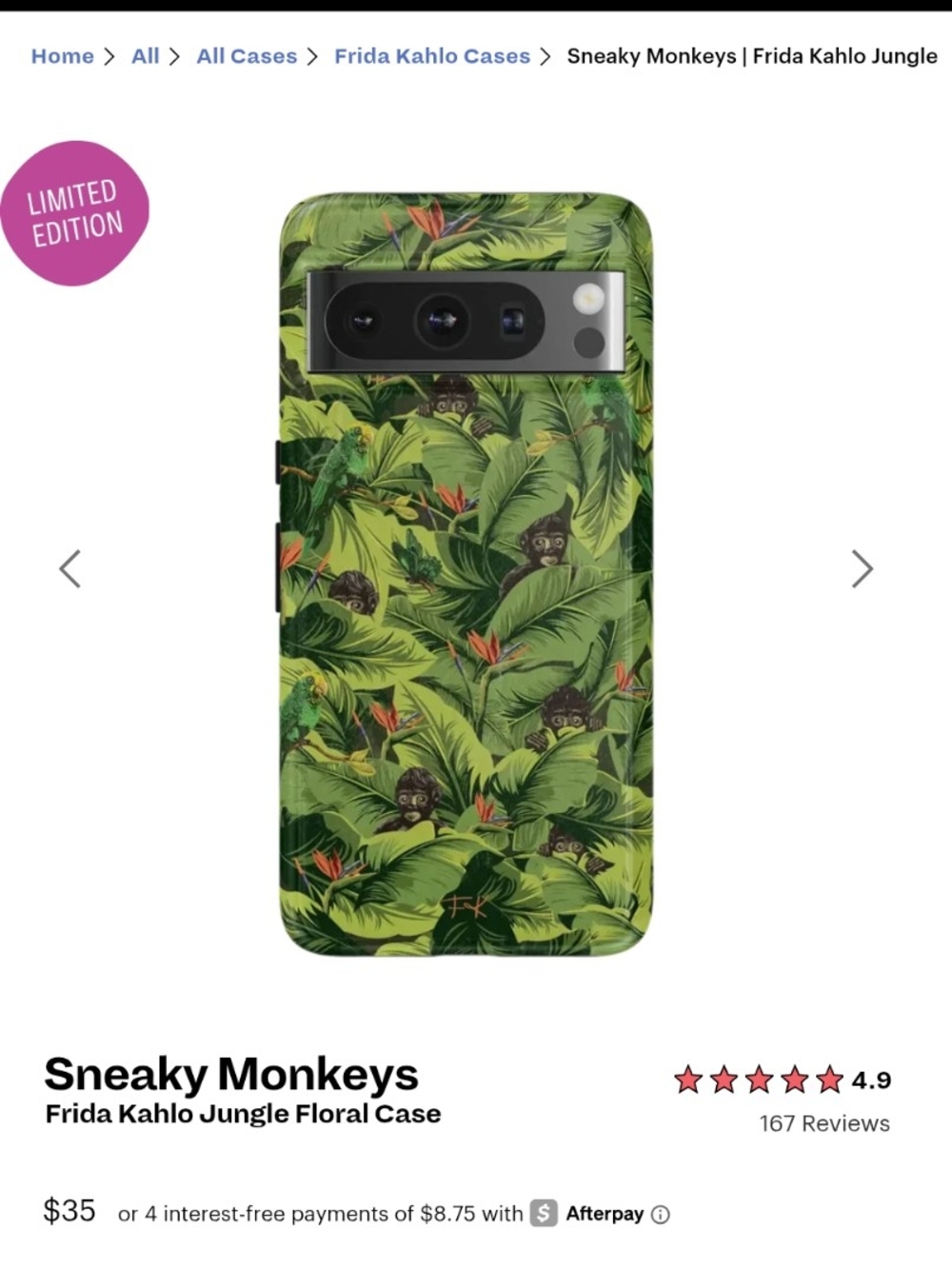 Casely Pixel 8Pro Phone Case | Green Sneaky Monkeys Frida Kahlo